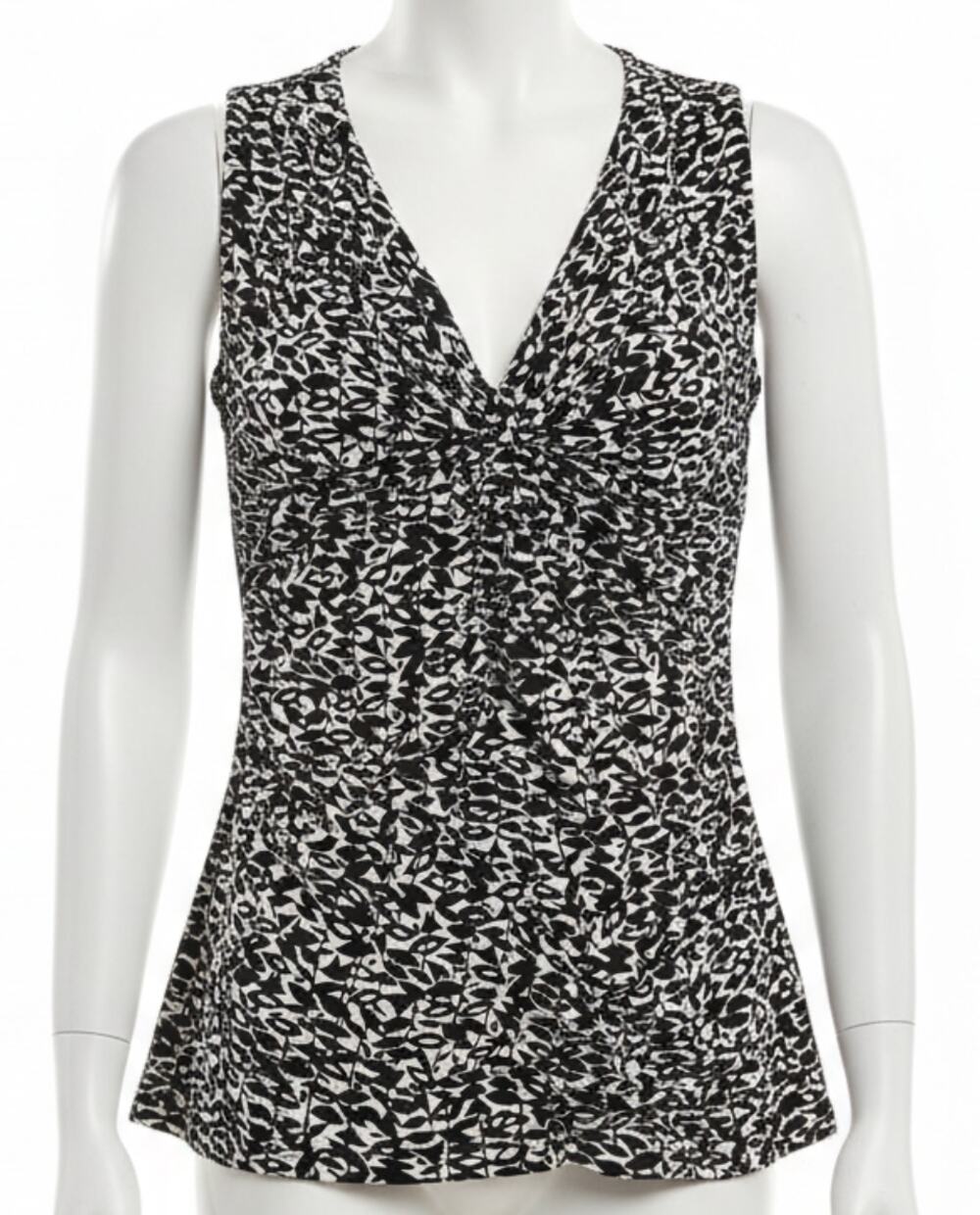la vita Blouse Women Size S Black White V Neck Sleeveless Y2K 2000s Office